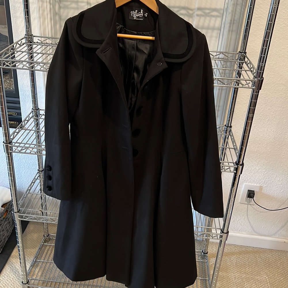 Hell Bunny Black Swing Trench Coat with Rounded Collar